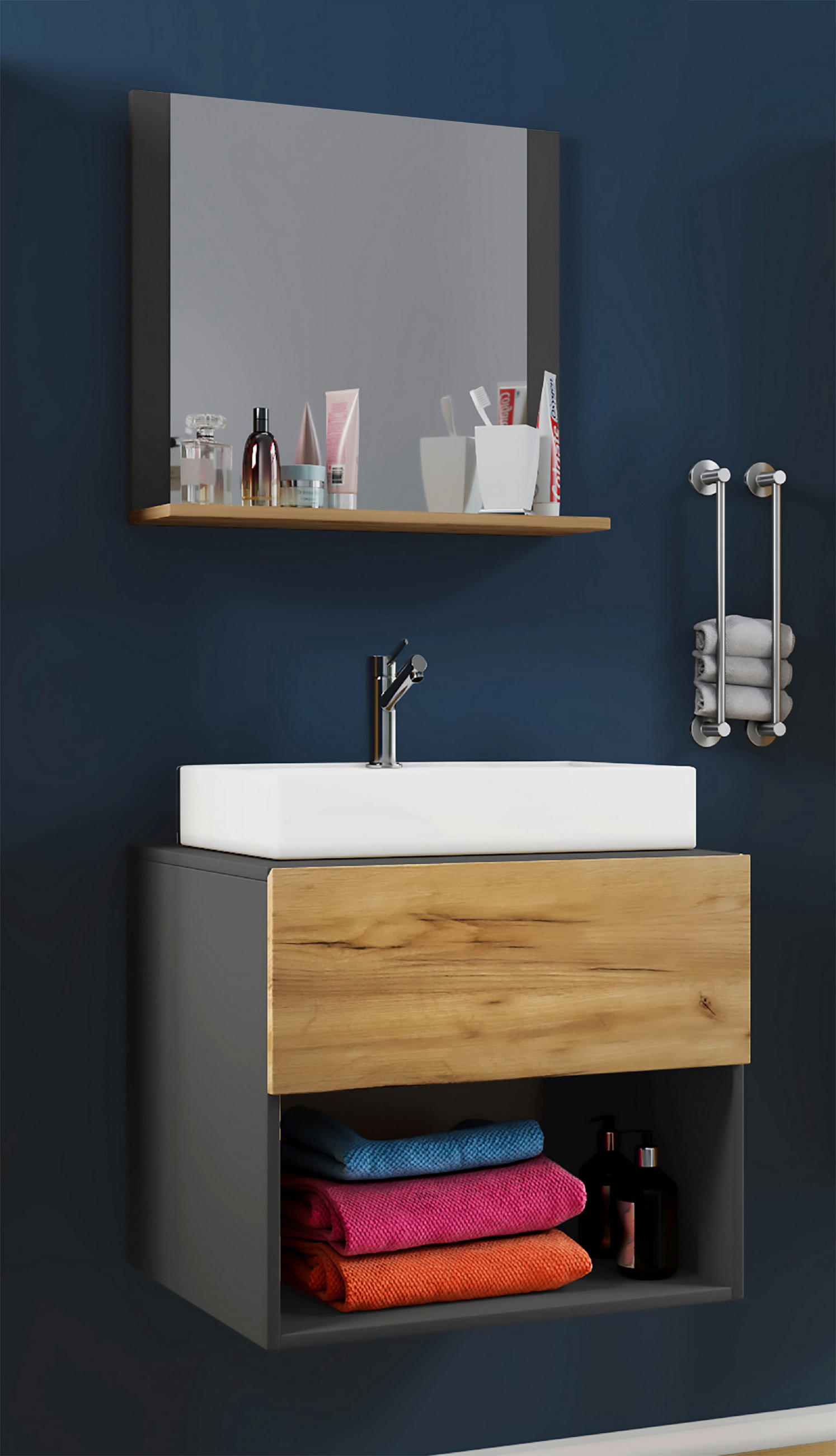 BADEZIMMER Anthrazit, Honigeiche - Honigeiche/Anthrazit, MODERN, Keramik (60cm) - MID.YOU