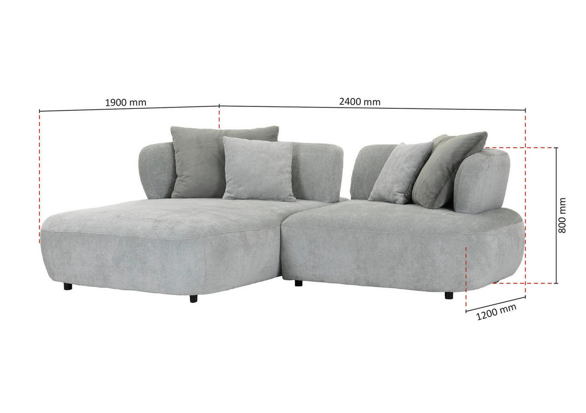 ECKSOFA Mintgrün Flachgewebe Zierkissen, Rückenkissen, Rücken echt, Sitztiefenverstellung  - Salbeigrün/Schwarz, MODERN, Kunststoff/Textil (190/240cm) - Ambia Home