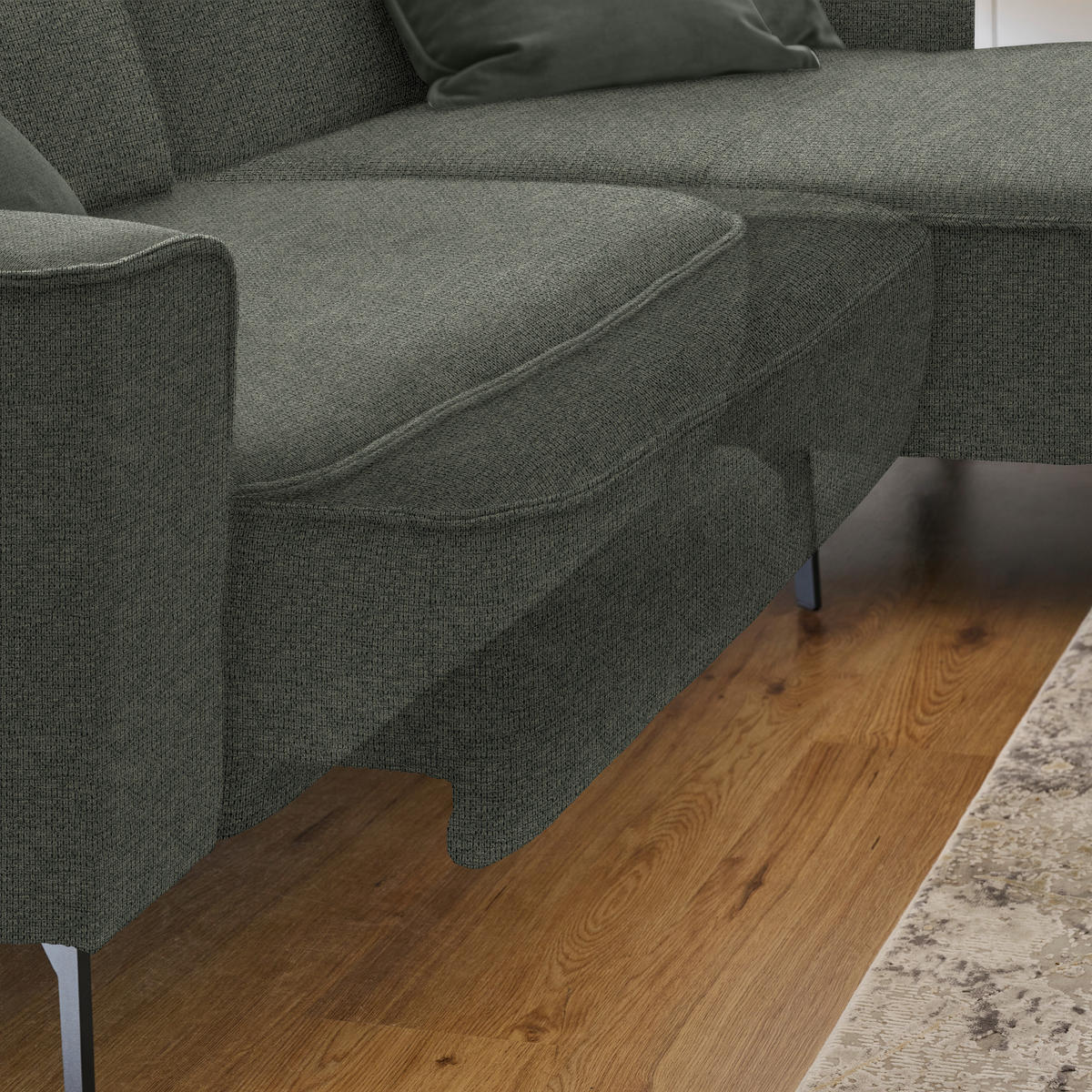 ECKSOFA in Flachgewebe Dunkelgrün  - Dunkelgrün/Schwarz, Design, Textil/Metall (285/190cm) - Johann Jakob