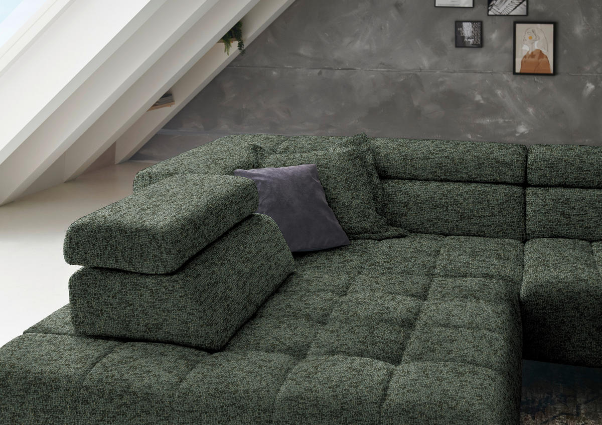 ECKSOFA in Chenille Grün  - Schwarz/Grün, Design, Textil/Metall (222/323cm) - Beldomo Style