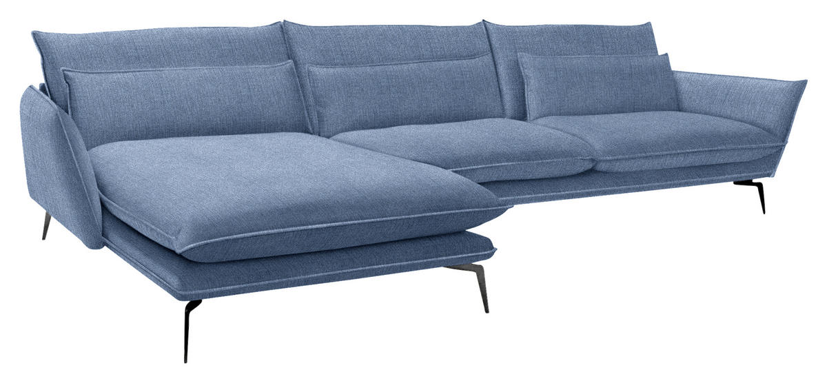 ECKSOFA Blau Webstoff  - Blau/Schwarz, Design, Textil/Metall (165/338cm) - Livetastic