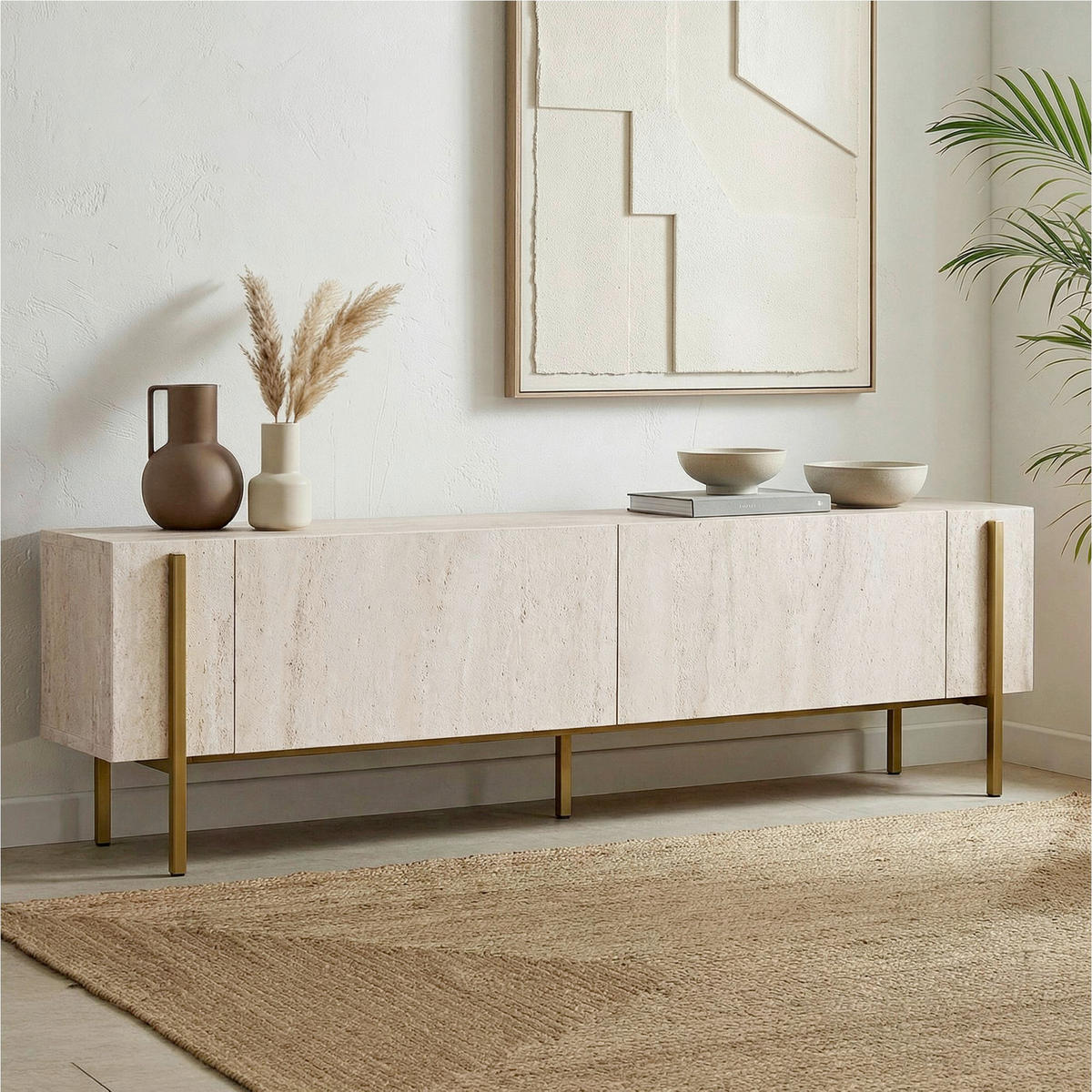 TV-ELEMENT Holzwerkstoff Goldfarben, Elfenbein  - Elfenbein/Goldfarben, MODERN, Holzwerkstoff (180/45/30cm) - MID.YOU
