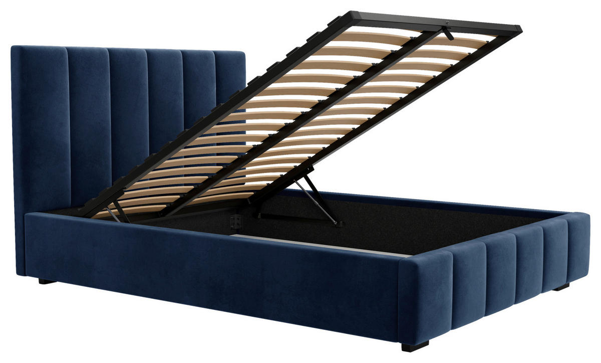 POLSTERBETT Lattenrost, Bettkasten 140/200 cm  in Blau  - Blau/Schwarz, Design, Holz/Kunststoff (140/200cm) - Boxxx