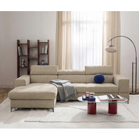 ECKSOFA TORINO Taupe Chenille Bettkasten, Kopfteilverstellung  - Taupe/Schwarzchrom, Design, Textil/Metall (173/247cm) - Livetastic