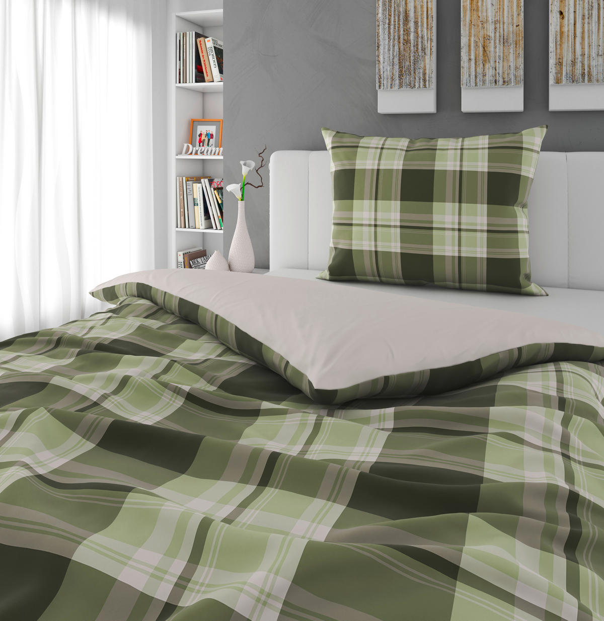 OBOJSTRANNÁ POSTEĽNÁ BIELIZEŇ, vzhľad ľanu, zelená, 140/200 cm - zelená, Konventionell, textil (140/200cm) - Novel