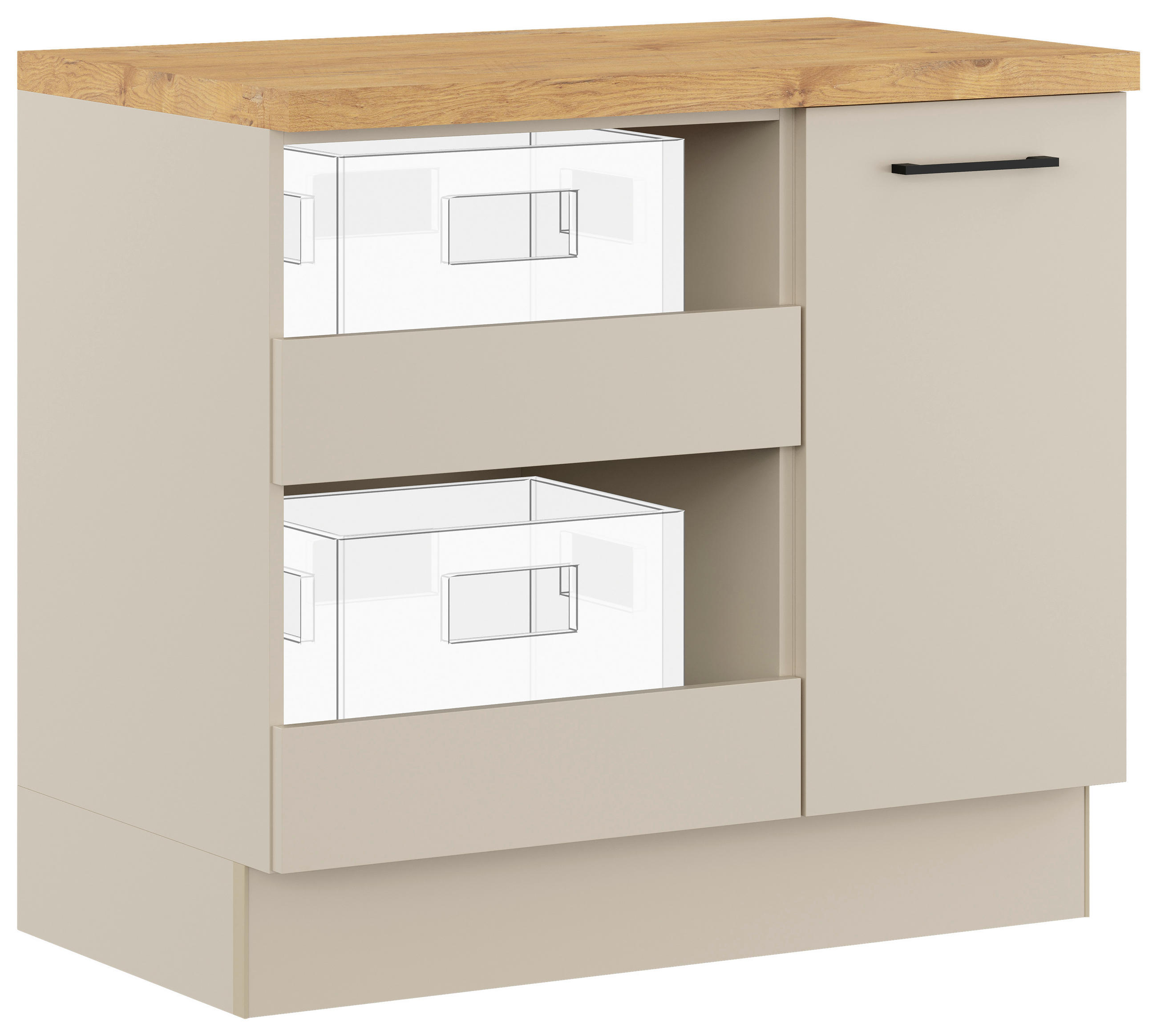 UNTERSCHRANK  - Hellgrau/Schwarz, Basics, Holzwerkstoff/Metall (100/91,8/58cm) - Impuls