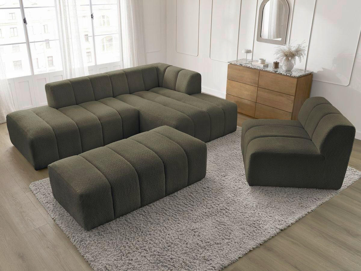 ECKSOFA Ottomane rechts  ANNECY Grün Bouclé  - Schwarz/Grün, MODERN, Kunststoff/Textil (262/170cm)