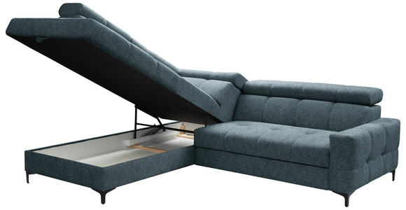 ECKSOFA in Struktur Blau  - Blau/Schwarz, MODERN, Textil/Metall (212/254cm) - Carryhome