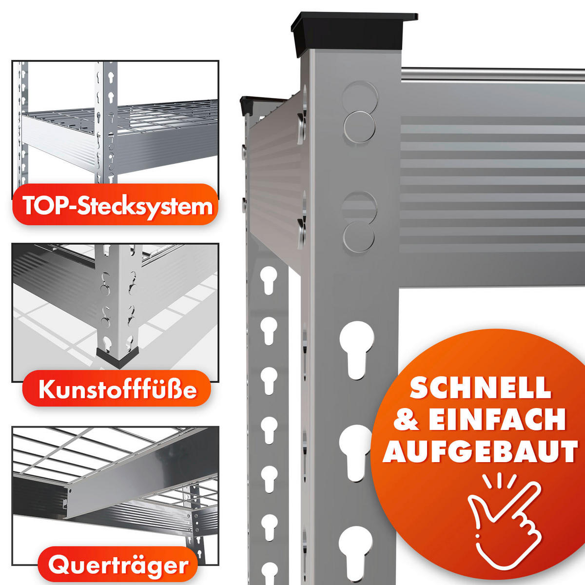 SCHWERLASTREGAL 160/180/60 cm  - Zinkfarben, Basics, Metall (160/180/60cm) - Floordirekt