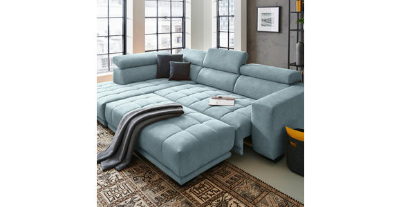 ECKSOFA in Mikrofaser Hellblau 207/301 cm - Schwarz/Hellblau, Design, Textil/Metall (207/301cm) - Xora