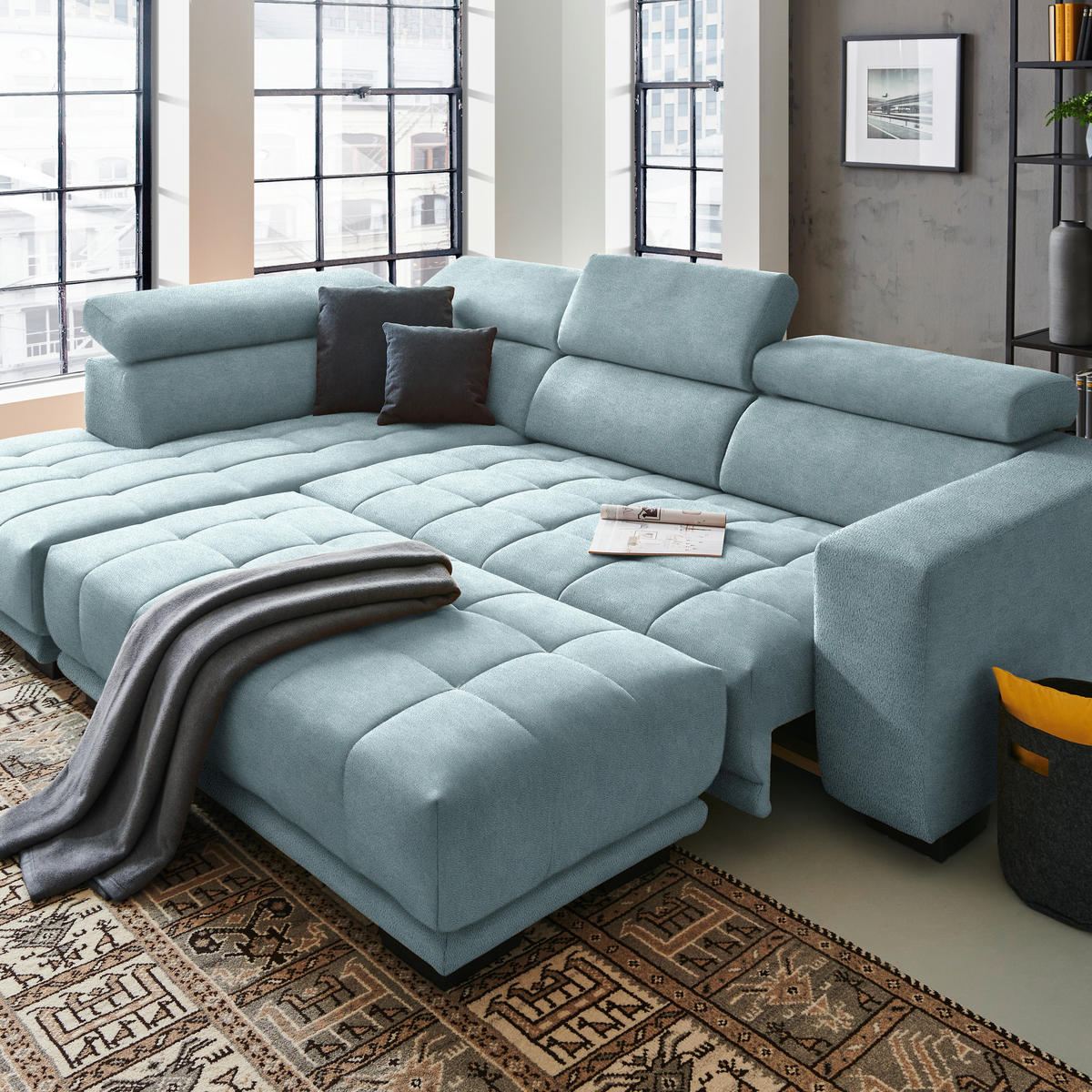 ECKSOFA in Mikrofaser Hellblau  - Schwarz/Hellblau, Design, Textil/Metall (207/301cm) - Xora