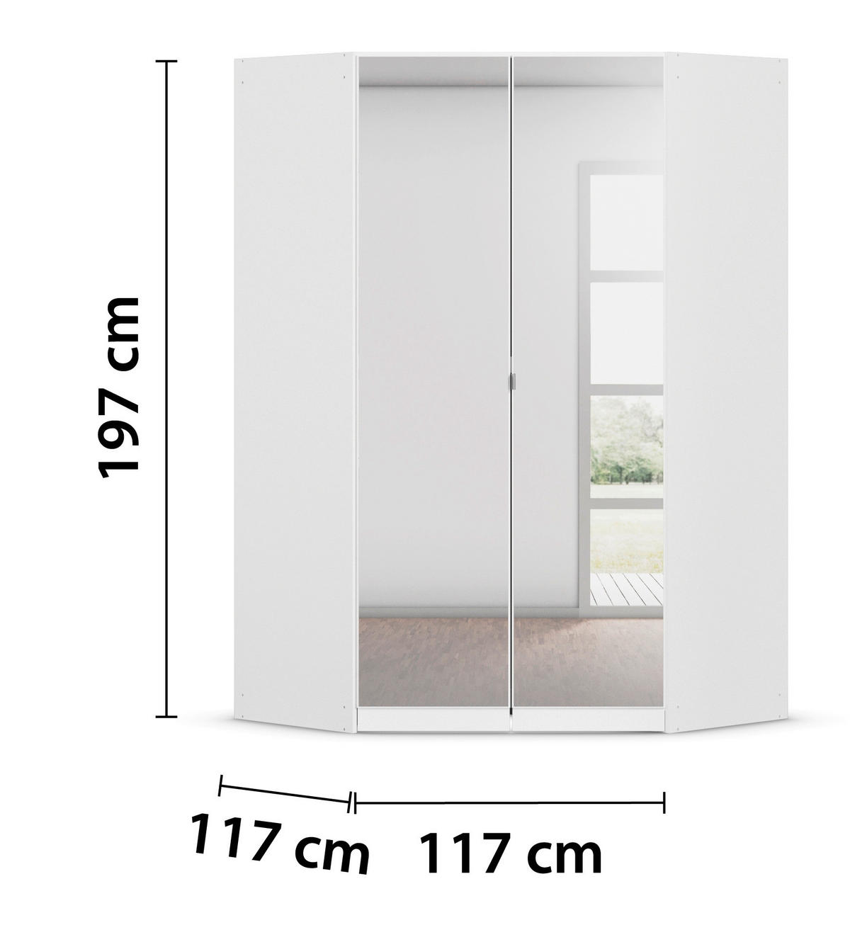 DREHTÜRENSCHRANK 117/197/54 cm,  in Weiß, Weiß Hochglanz, 2-türig  - Weiß Hochglanz/Alufarben, KONVENTIONELL, Glas/Holzwerkstoff (117/197/54cm) - home24