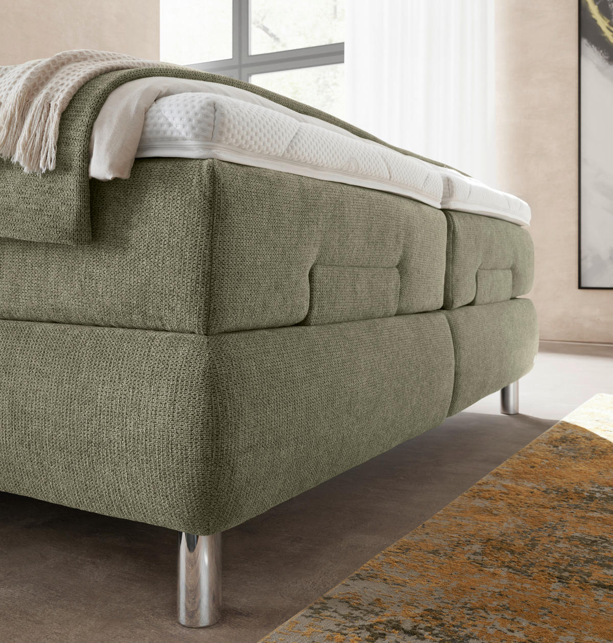 BOXSPRINGBETT 180/200 cm  Hellgrün  - Chromfarben/Hellgrün, Design, Holz/Holzwerkstoff (180/200cm) - Dieter Knoll