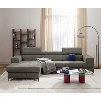 ECKSOFA TORINO Graphitfarben Chenille Bettkasten, Kopfteilverstellung  - Schwarzchrom/Graphitfarben, Design, Textil/Metall (173/247cm) - Livetastic