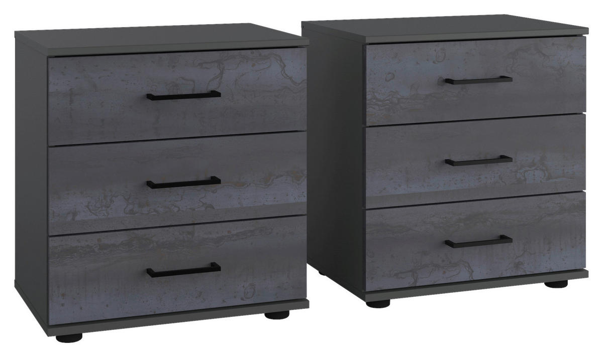NACHTKÄSTCHENSET 52/58/38 cm  in Graphitfarben, Dunkelgrau  - Dunkelgrau/Graphitfarben, Basics, Holzwerkstoff (52/58/38cm) - MID.YOU