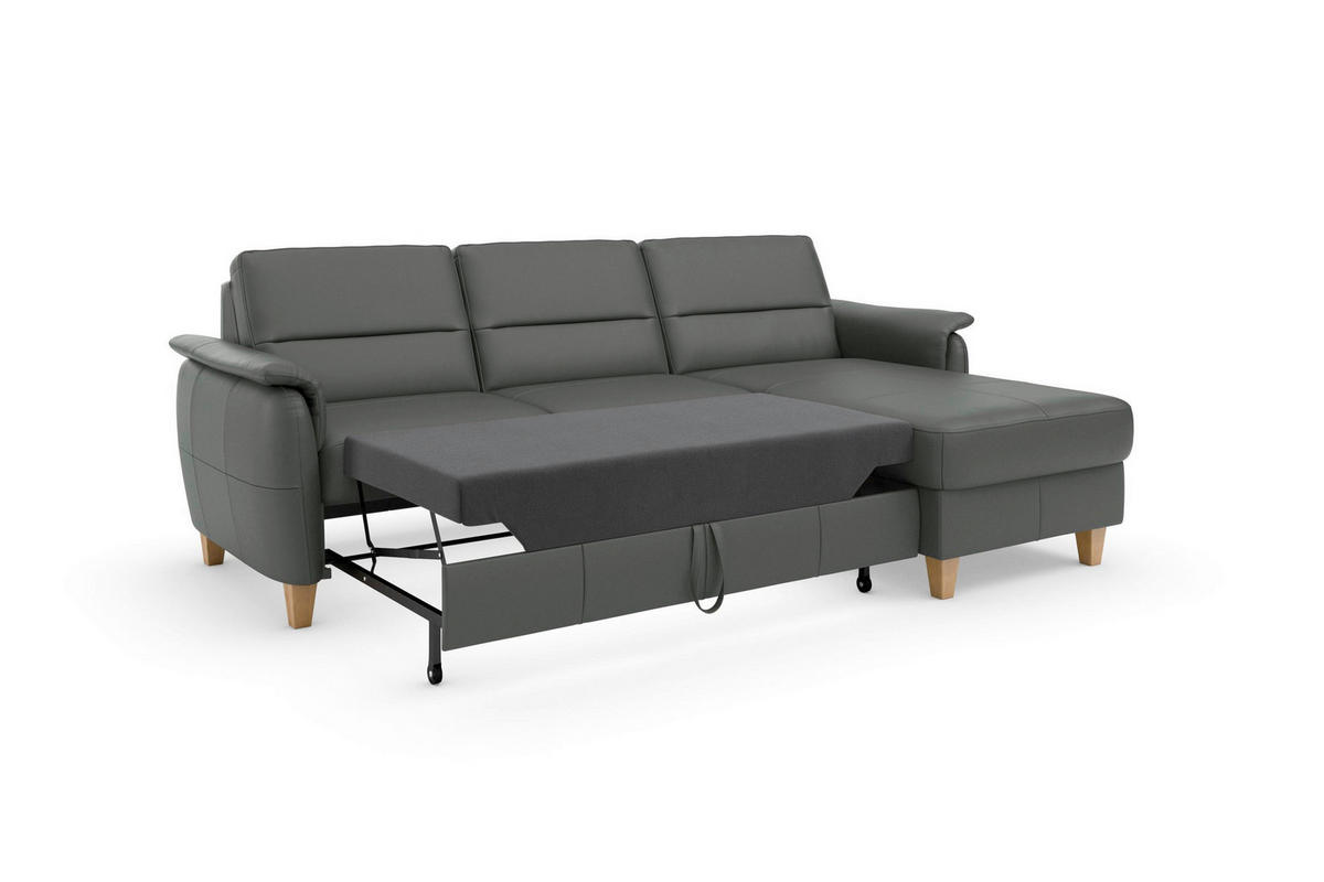 ECKSOFA PALMERA E in Mikrofaser Kombination Echtleder/Stoff Anthrazit  244/163 cm  - Eichefarben/Anthrazit, Basics, Leder/Holz (244/163cm) - Sit & More