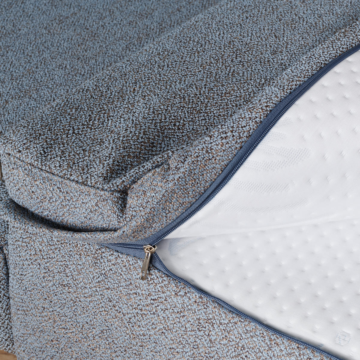 KANAPÉÁGY textil kék, barna  - barna/natúr, Konventionell, textil/fa (203/95/96cm) - Venda