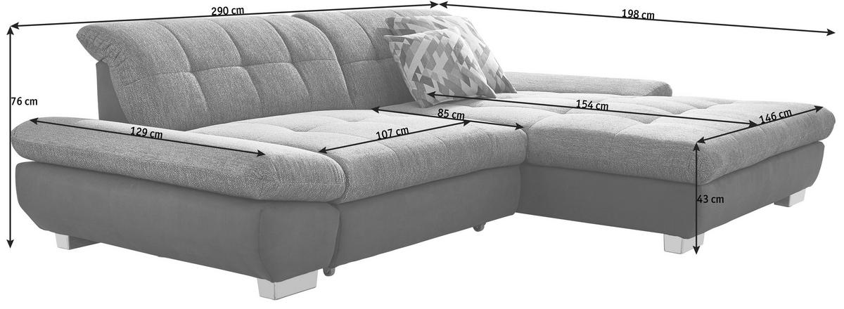 ECKSOFA in Mikrofaser Dunkelgrau  290/198 cm  - Dunkelgrau/Schwarz, Design, Textil/Metall (290/198cm) - Xora