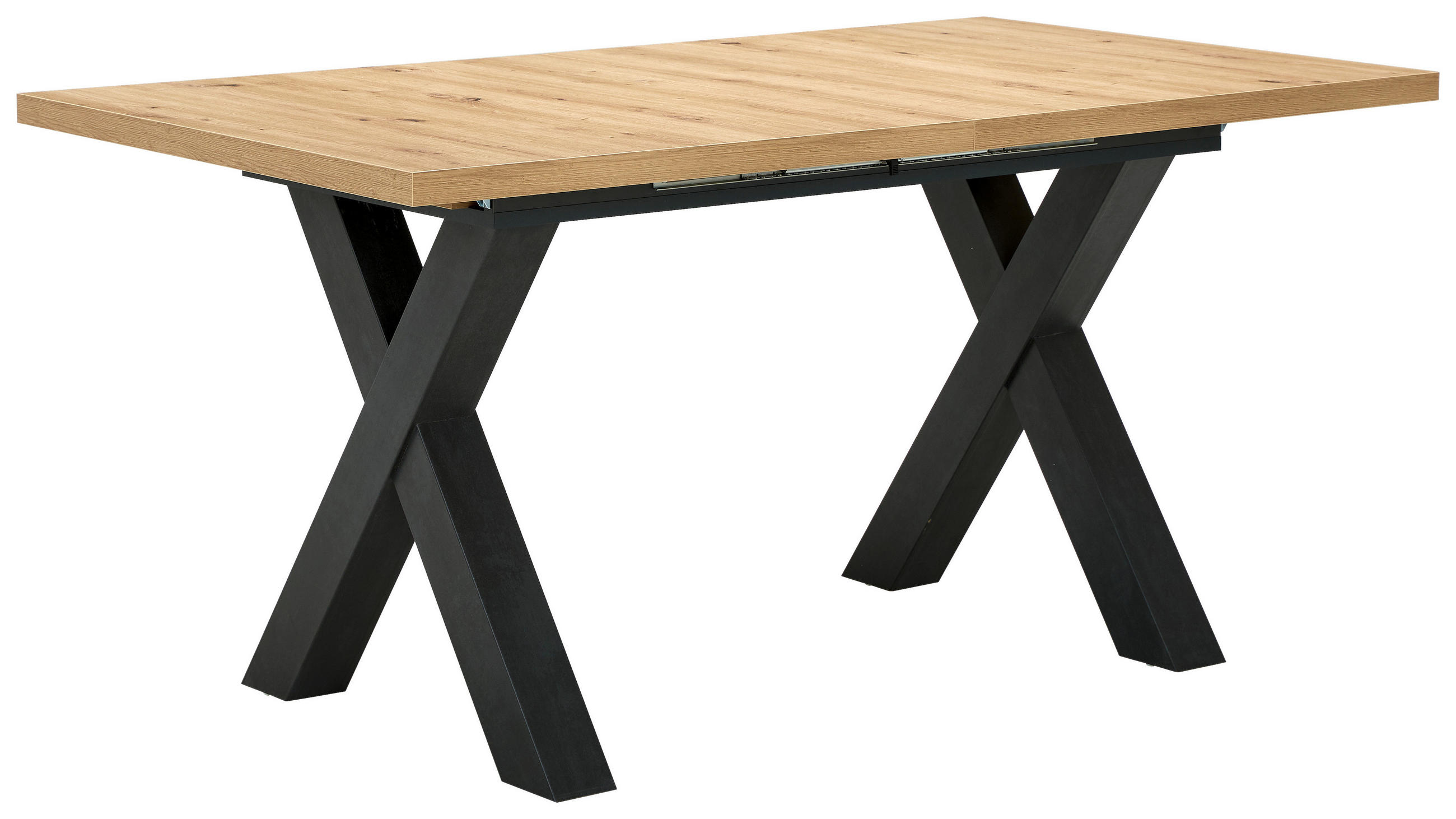 Hom`in Esstisch Schwarz, Eiche Artisan 90x78x160-210 cm