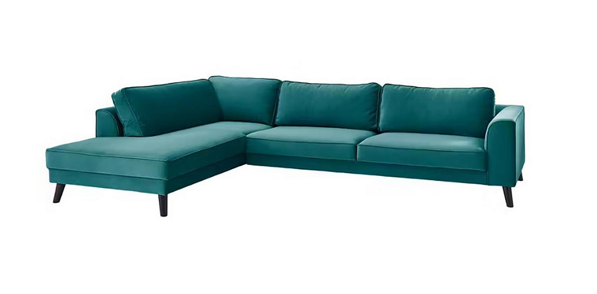 ECKSOFA in Samt, Velours Petrol  - Wengefarben/Petrol, Modern, Holz/Textil (291/85/201cm) - Trendmanufaktur