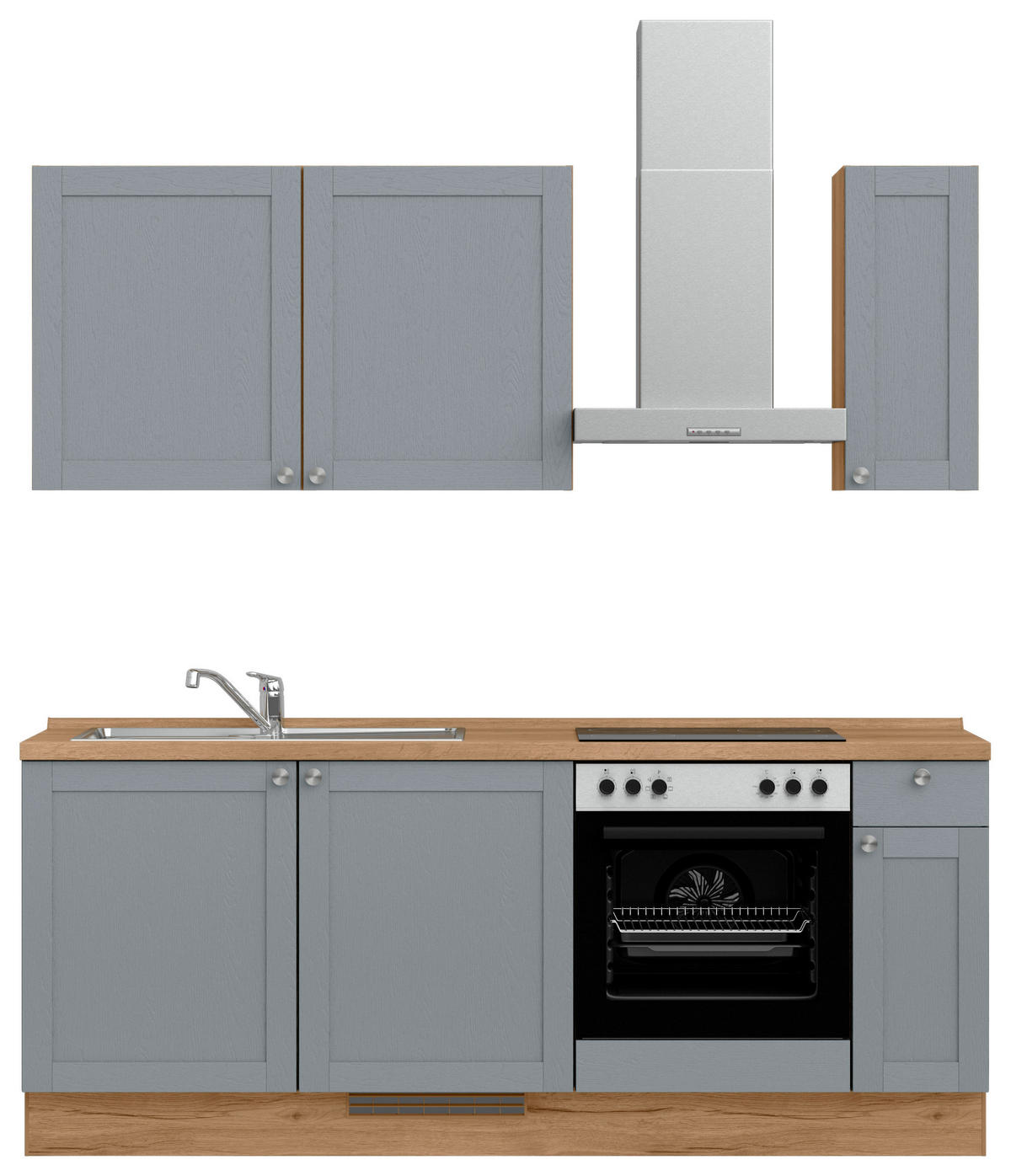 KÜCHENBLOCK Frame 210 cm  in Eichefarben, Blaugrau  - Edelstahlfarben/Eichefarben, MODERN, Holzwerkstoff/Metall (210cm) - Nobilia