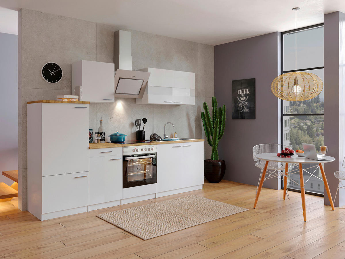 KÜCHENBLOCK 270 cm   in Weiss  - Weiss/Edelstahlfarben, Basics, Holzwerkstoff/Metall (270cm) - Respekta