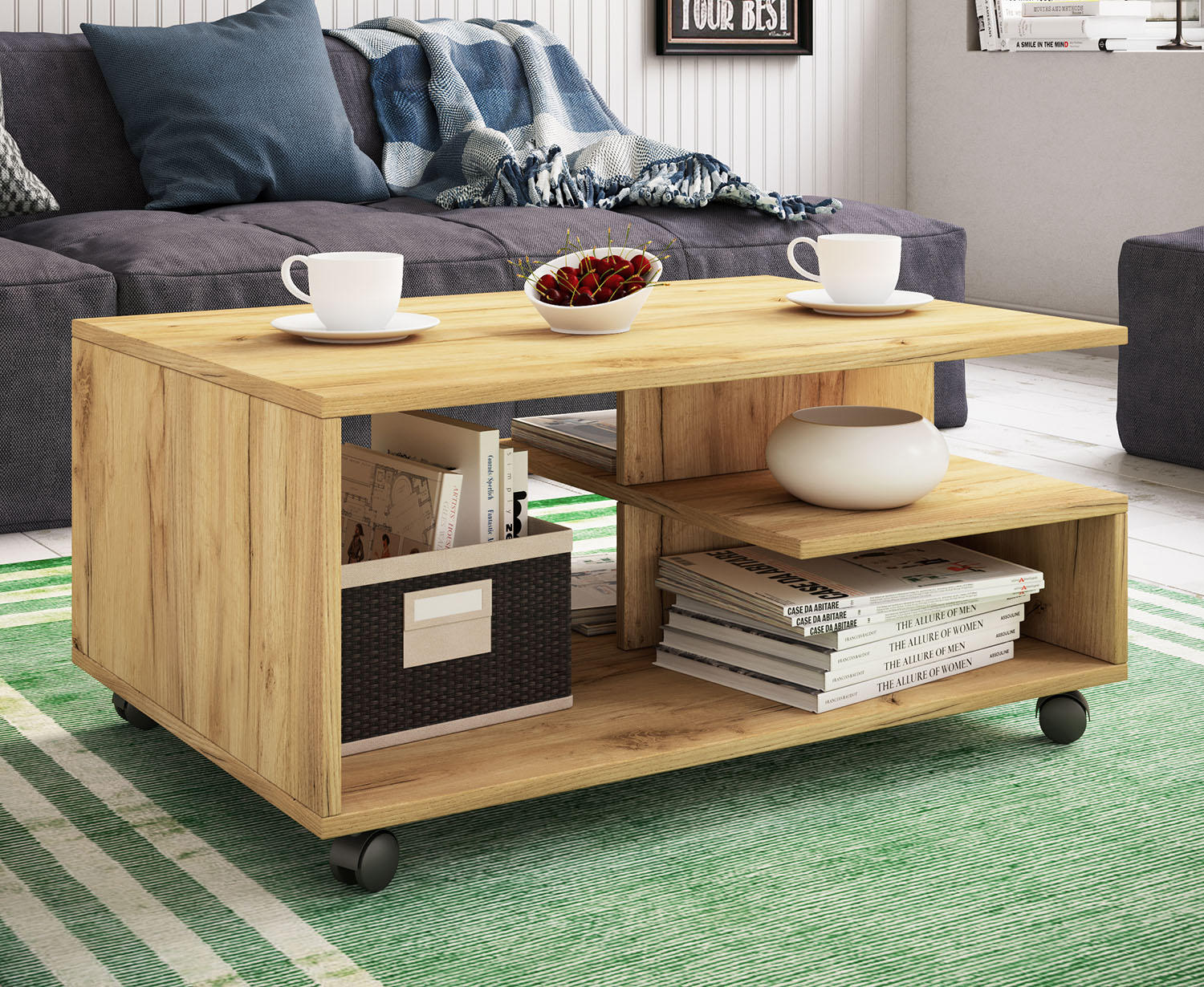 COUCHTISCH 50/80/40 cm rechteckig Eichefarben, Honig  - Eichefarben/Honig, Basics, Holzwerkstoff (50/80/40cm) - MID.YOU