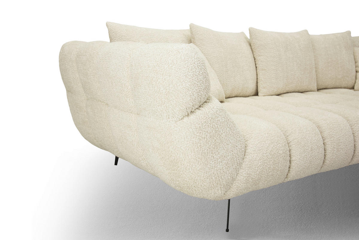 ECKSOFA 318/217 cm  in Bouclé Naturfarben Zierkissen, Rückenkissen, Rücken echt  318/217 cm  - Schwarz/Naturfarben, MODERN, Textil/Metall (318/217cm) - Carryhome