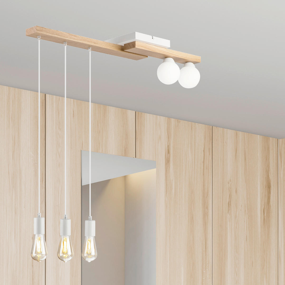 HÄNGELEUCHTE Cortina 84/84 cm  - Honigeiche/Weiß, Design, Holz/Metall (84/84cm)