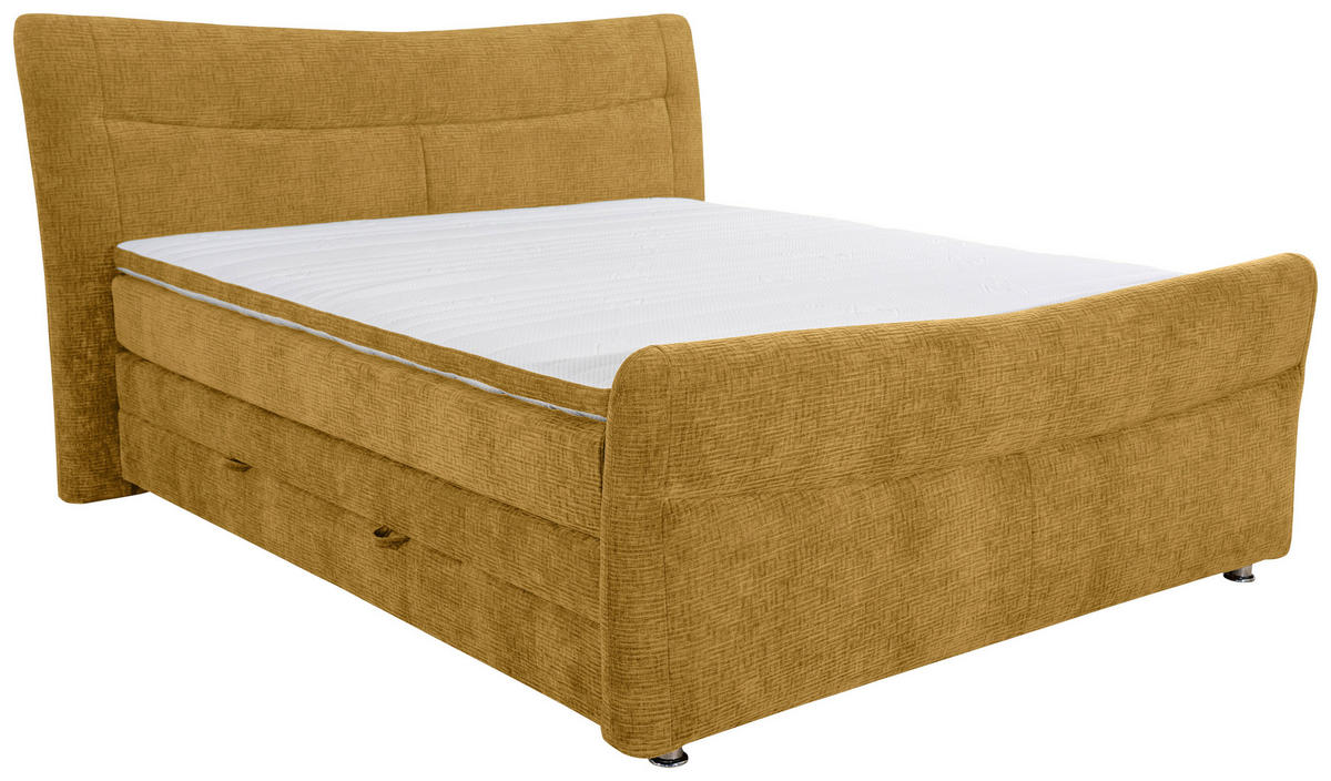 BOXSPRINGBETT 140/200 cm  in Senfgelb  - Chromfarben/Senfgelb, KONVENTIONELL, Textil/Metall (140/200cm) - Esposa