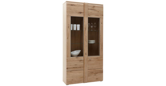 VITRINE Eiche furniert, massiv Eichefarben - Eichefarben/Alufarben, KONVENTIONELL, Glas/Holz (101/205,1/37,7cm) - Voleo
