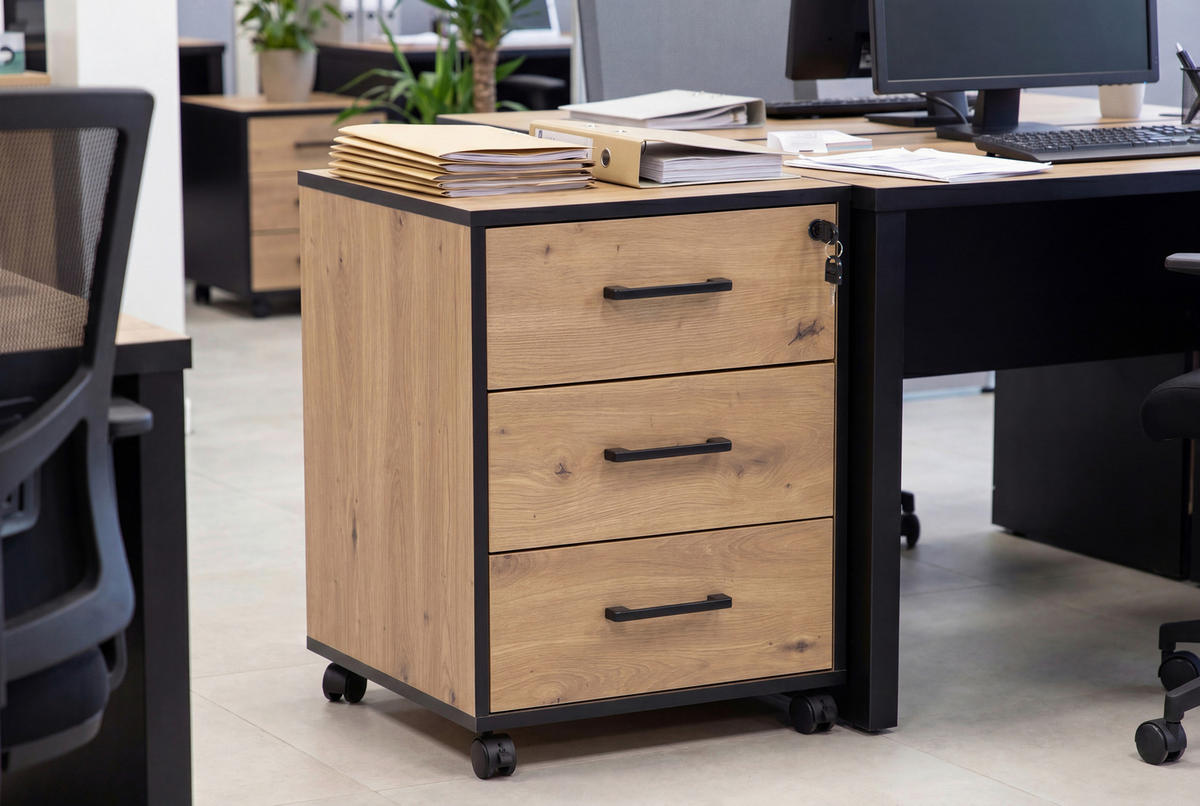 ROLLCONTAINER 43/56/42 cm  - Schwarz/Eiche Artisan, MODERN, Holzwerkstoff/Kunststoff (43/56/42cm) - Livetastic