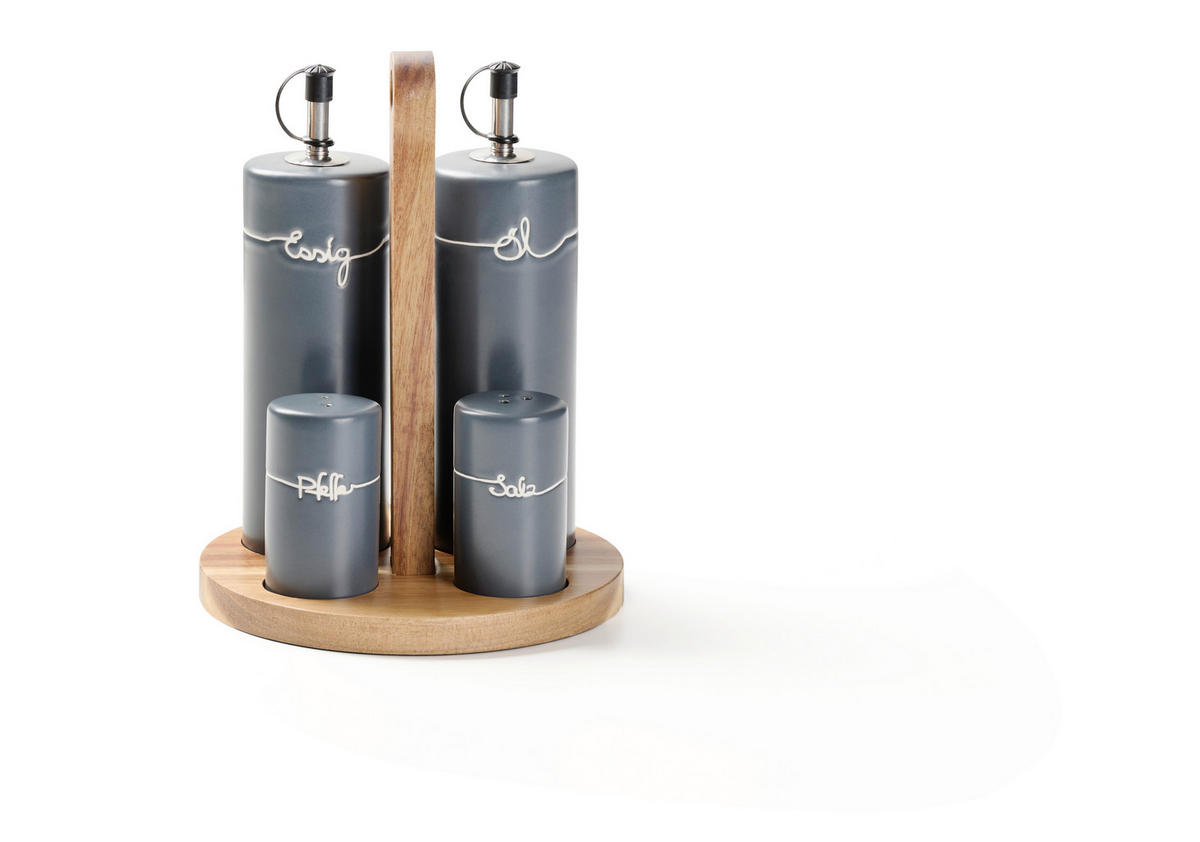 MENAGE-SET 5-teilig  - Grau, Design, Holz/Keramik - Homeware Profession.
