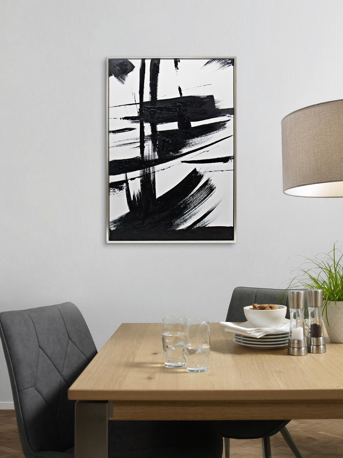 ÖLGEMÄLDE Abstraktes 70/100 cm  - Silberfarben/Schwarz, Trend, Holzwerkstoff/Kunststoff (70/100cm) - Monee