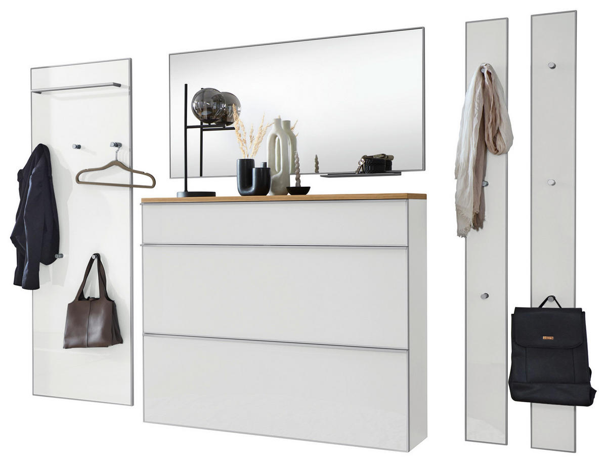 GARDEROBE 6-teilig  in 260/195/31 cm  - Weiss, Design, Glas/Holz (260/195/31cm)