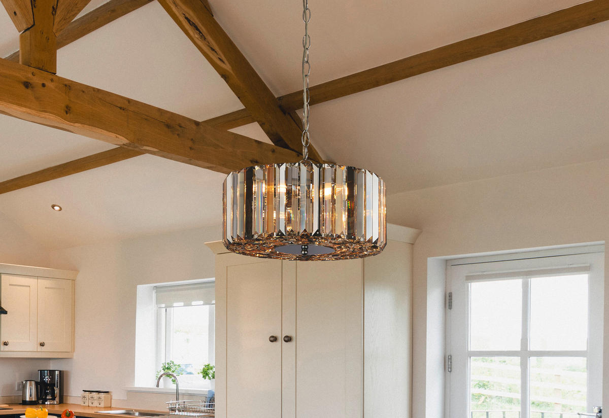 HÄNGELEUCHTE 35/136 cm  - Chromfarben/Bernsteinfarben, KONVENTIONELL, Glas/Metall (35/136cm)