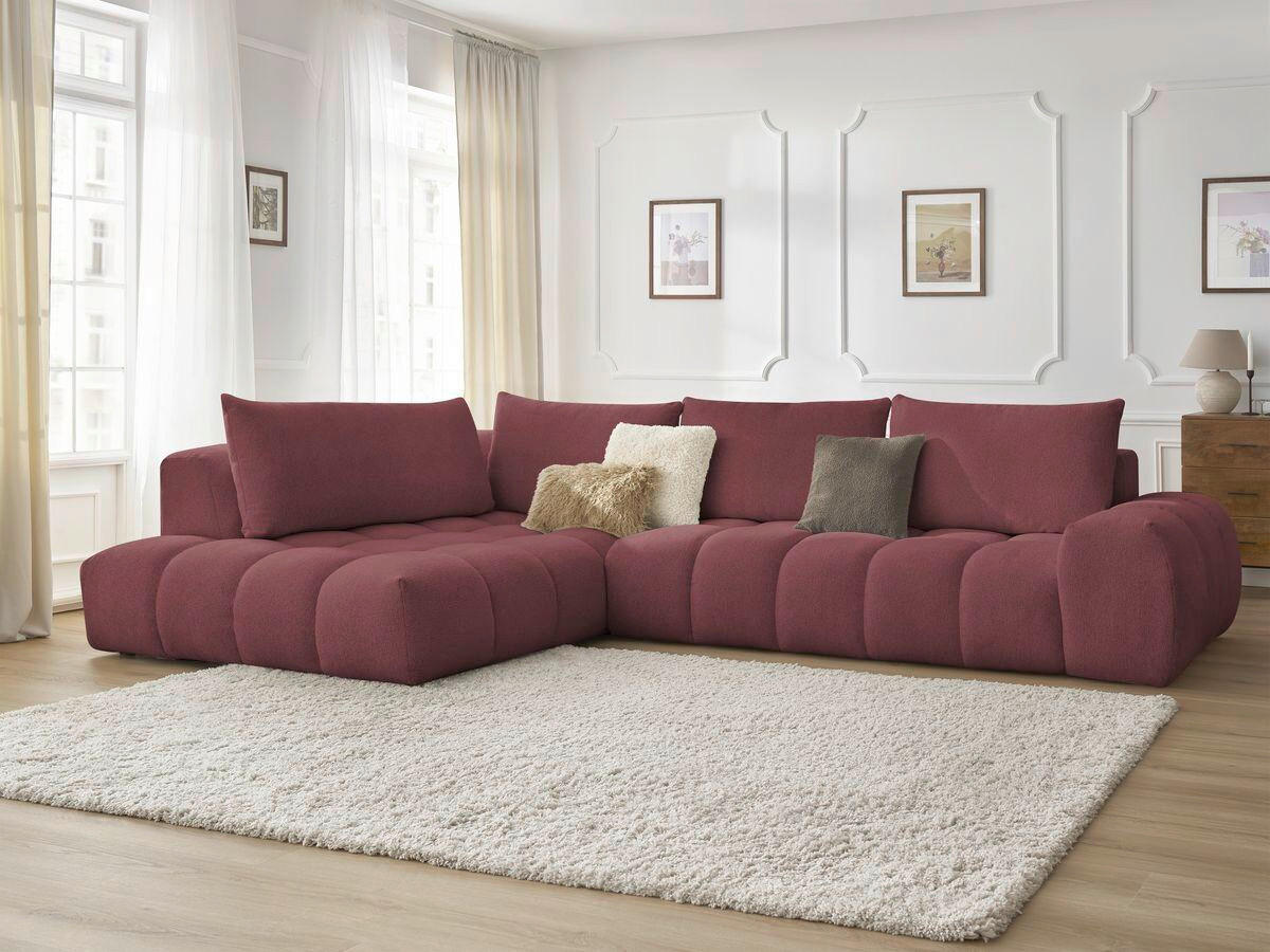 ECKSOFA Ottomane links  EVEREST Rot Flachgewebe  - Rot/Schwarz, MODERN, Kunststoff/Textil (210/352cm) - Livetastic