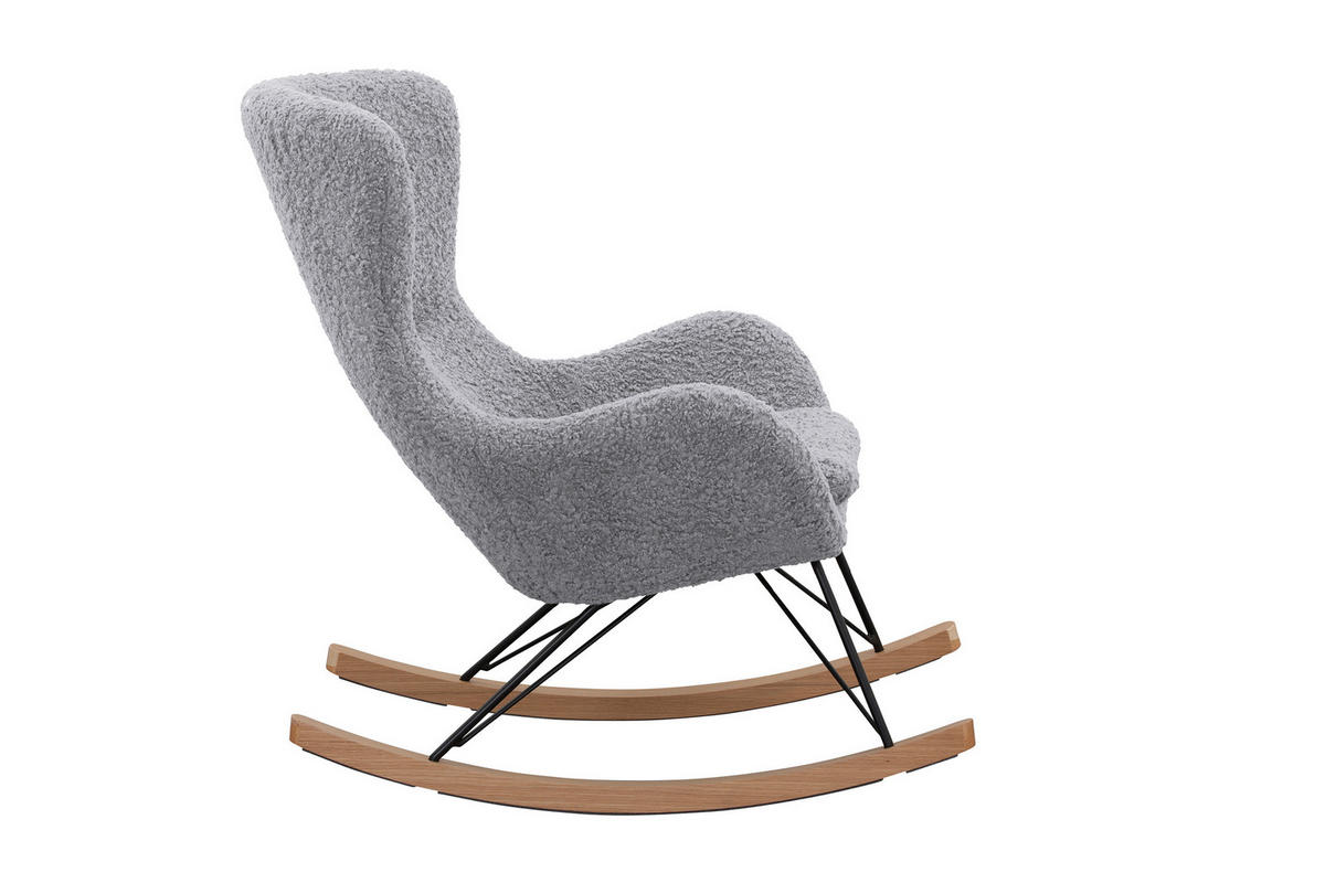 SCHAUKELSTUHL in Teddystoff Hellgrau  - Eichefarben/Hellgrau, MODERN, Holz/Textil (75/106/102cm) - Livetastic
