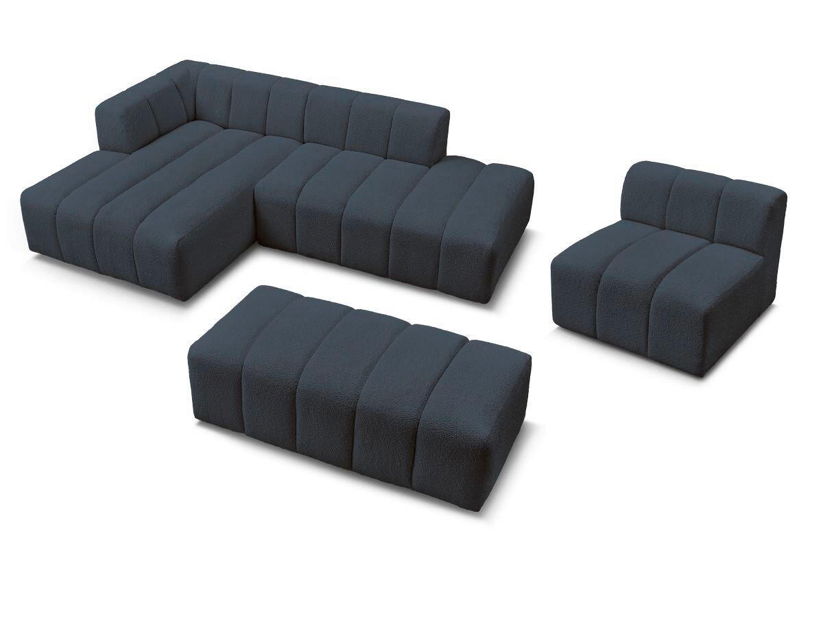 ECKSOFA Ottomane links  ANNECY Dunkelblau Bouclé  - Schwarz/Dunkelblau, MODERN, Kunststoff/Textil (170/262cm)