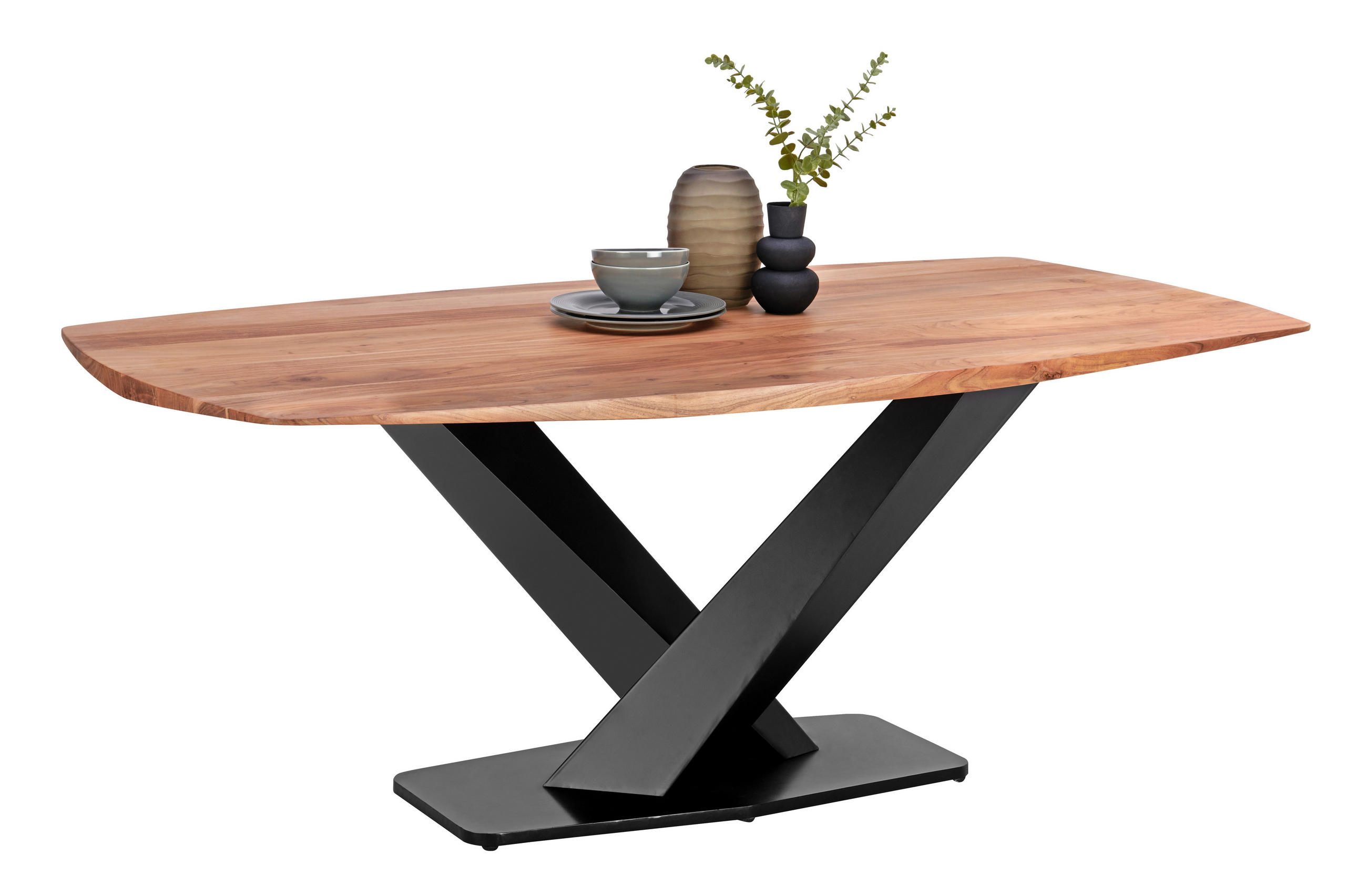 MATBORD i trä 190/100/77,5 cm   - svart/akaciefärgad, Romantik / Lanthus, metall/trä (190/100/77,5cm) - Landscape