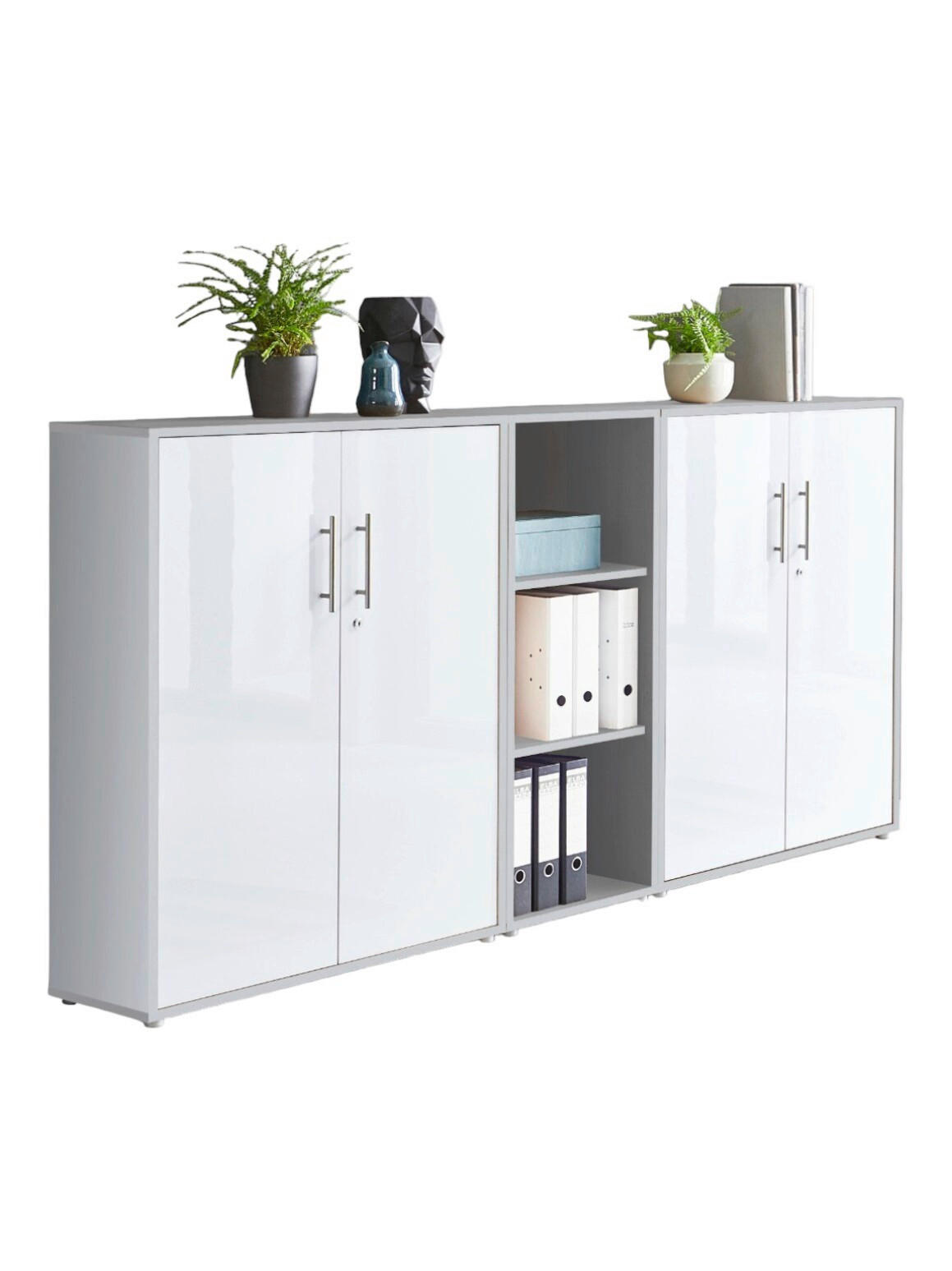 Mid.you Aktenschrank Office Edition - SW Set 8 Grau, Weiß Hochglanz 213x114x33 cm