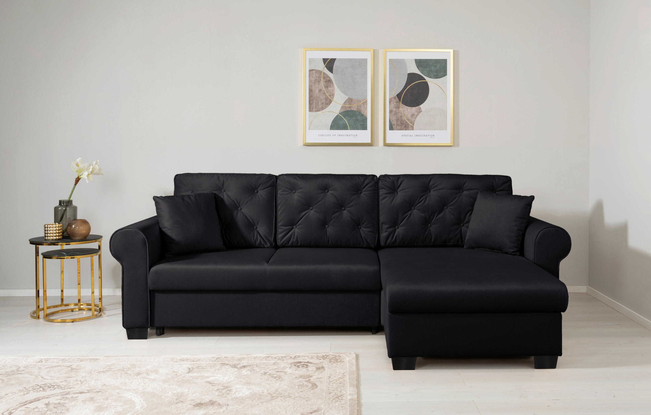 ECKSOFA in Schwarz  - Buchefarben/Schwarz, Design, Holz/Textil (266/161cm) - MID.YOU