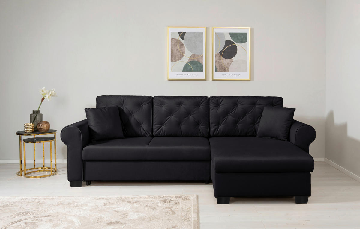 ECKSOFA in Schwarz  - Buchefarben/Schwarz, Design, Holz/Textil (266/161cm) - MID.YOU