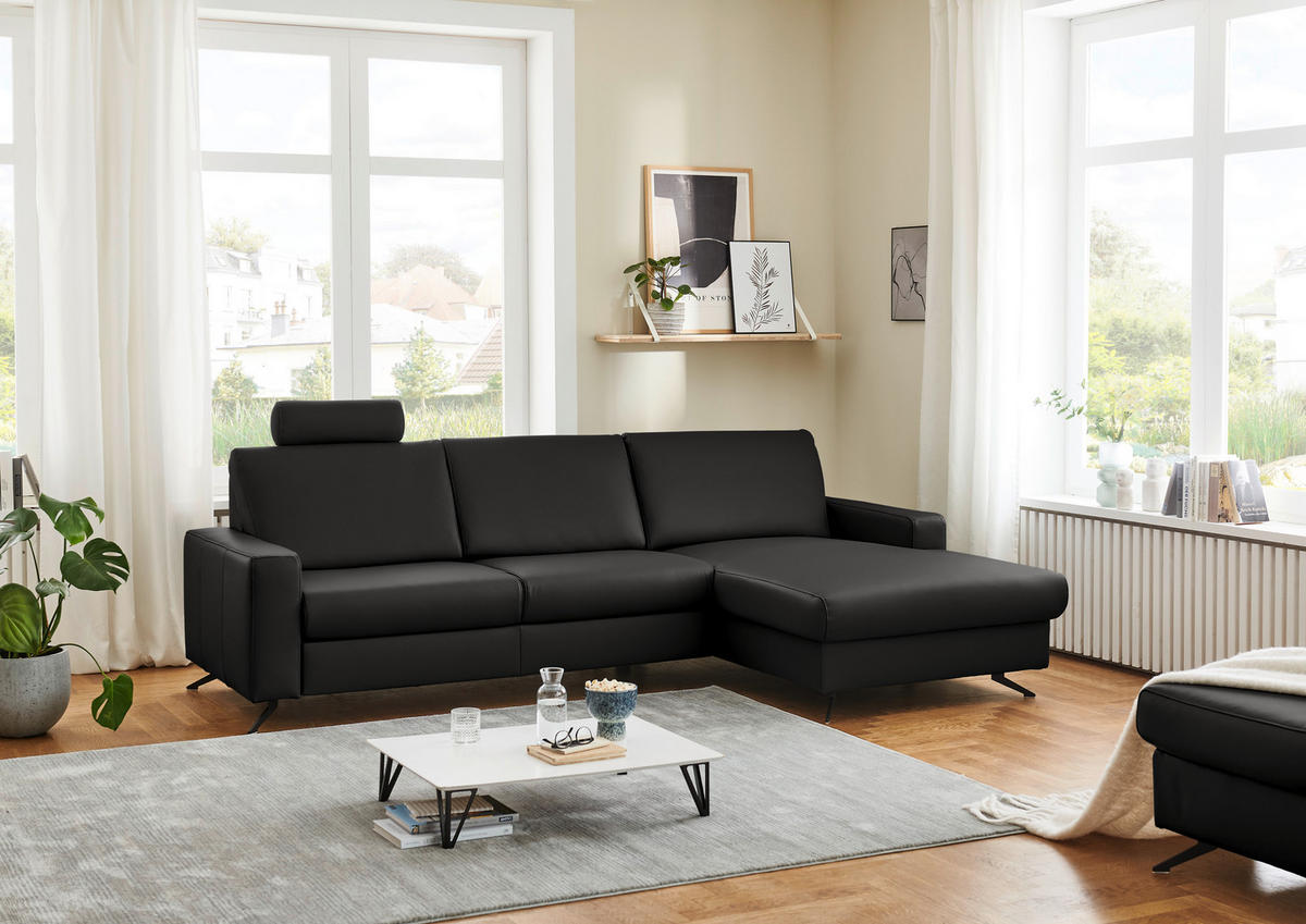 ECKSOFA in Echtleder Dunkelgrau  267/165 cm  - Dunkelgrau/Schwarz, Design, Leder/Metall (267/165cm) - Lomoco