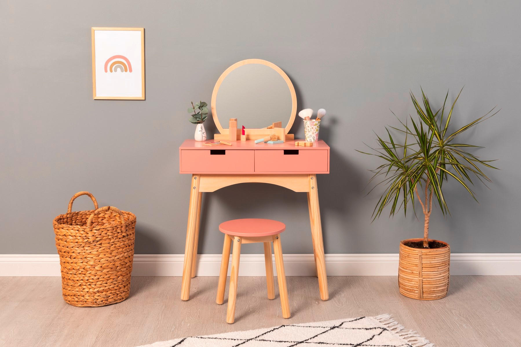 Thumbnail - Musterkind Kinder-Stylingset Calendula, Natur, Altrosa, Holz, Holzwerkstoff, 34x98x60 cm, female, EN 71, CE, Spielzeug, ...