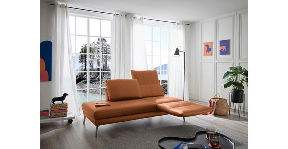 RÉCAMIERE in Echtleder Cognac - Chromfarben/Cognac, Design, Leder/Metall (209/85-109/95-16cm) - Dieter Knoll