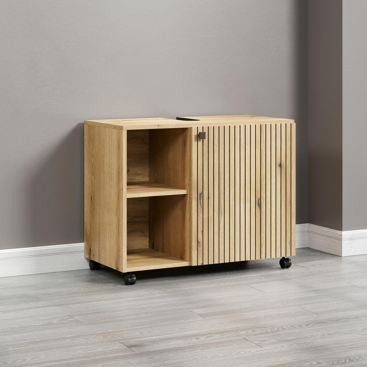 WASCHBECKENUNTERSCHRANK 80/64/42 cm  - Eichefarben/Schwarz, Trend, Holzwerkstoff/Kunststoff (80/64/42cm) - MID.YOU