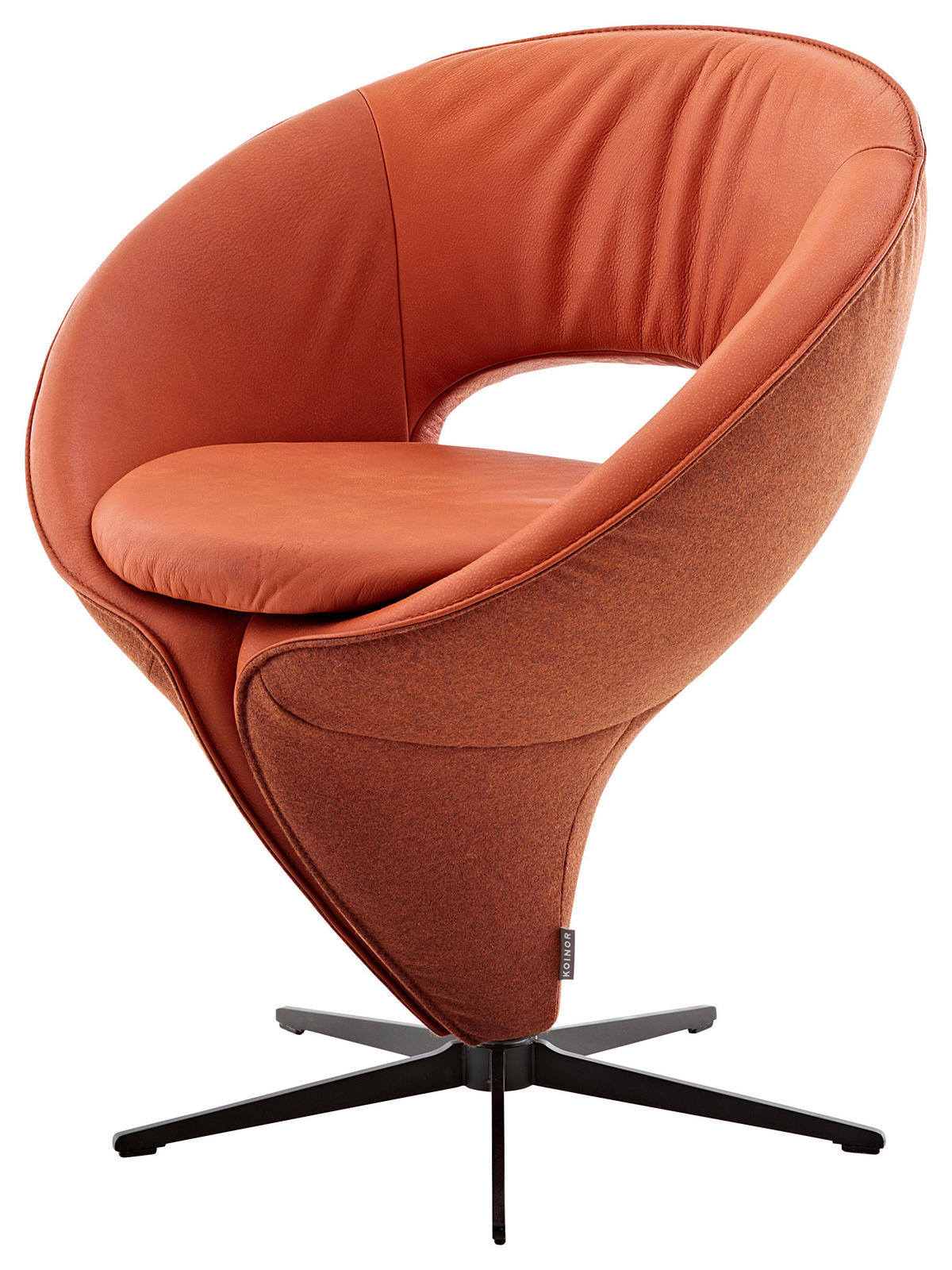 STUHL  in Flachgewebe Echtleder naturbelassen  - Schwarz/Orange, Design, Leder/Textil (70/82/63cm) - Koinor