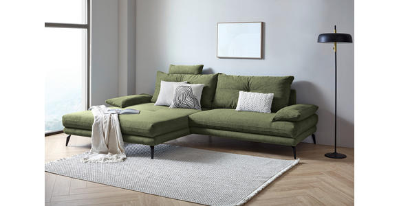 ECKSOFA Dunkelgrün Flachgewebe  - Dunkelgrün/Schwarz, Design, Textil/Metall (176/294cm) - Carryhome