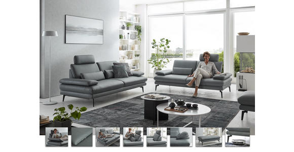 3-SITZER-SOFA in Echtleder Grau  - Schwarz/Grau, Design, Leder/Metall (222/86/104cm) - Dieter Knoll